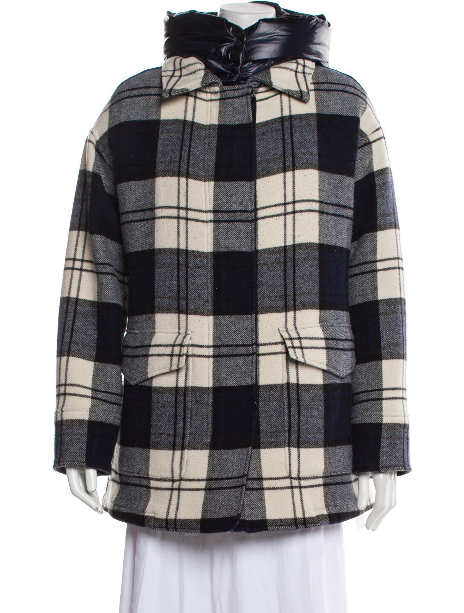 Woolrich Plaid Print Peacoat