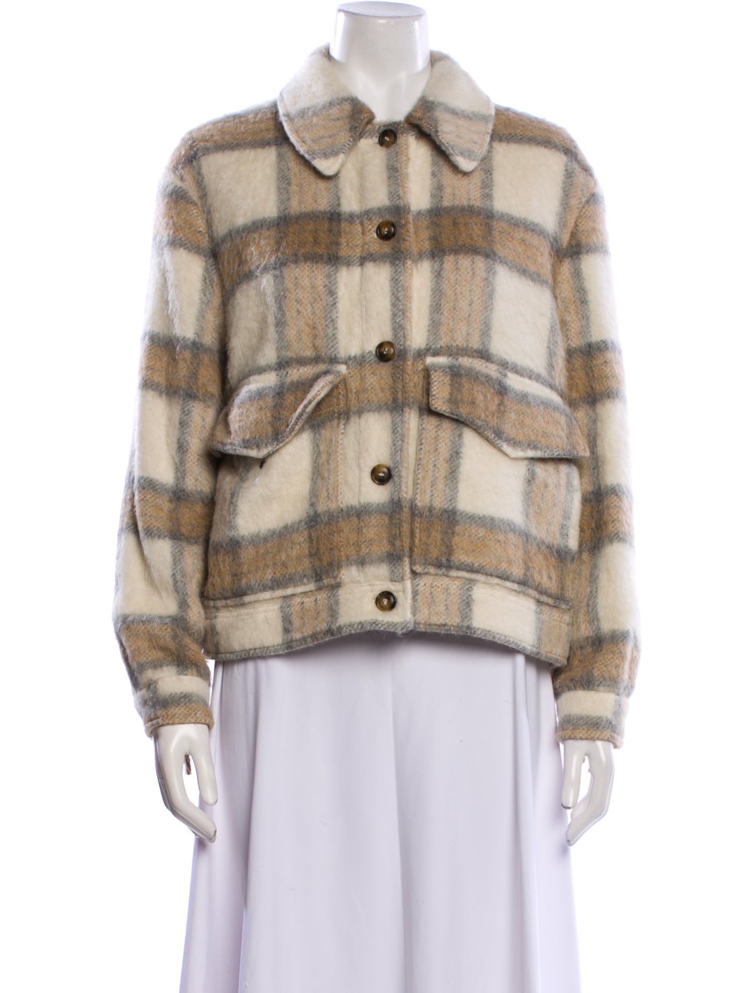 Woolrich Wool Plaid Print Faux Fur Jacket