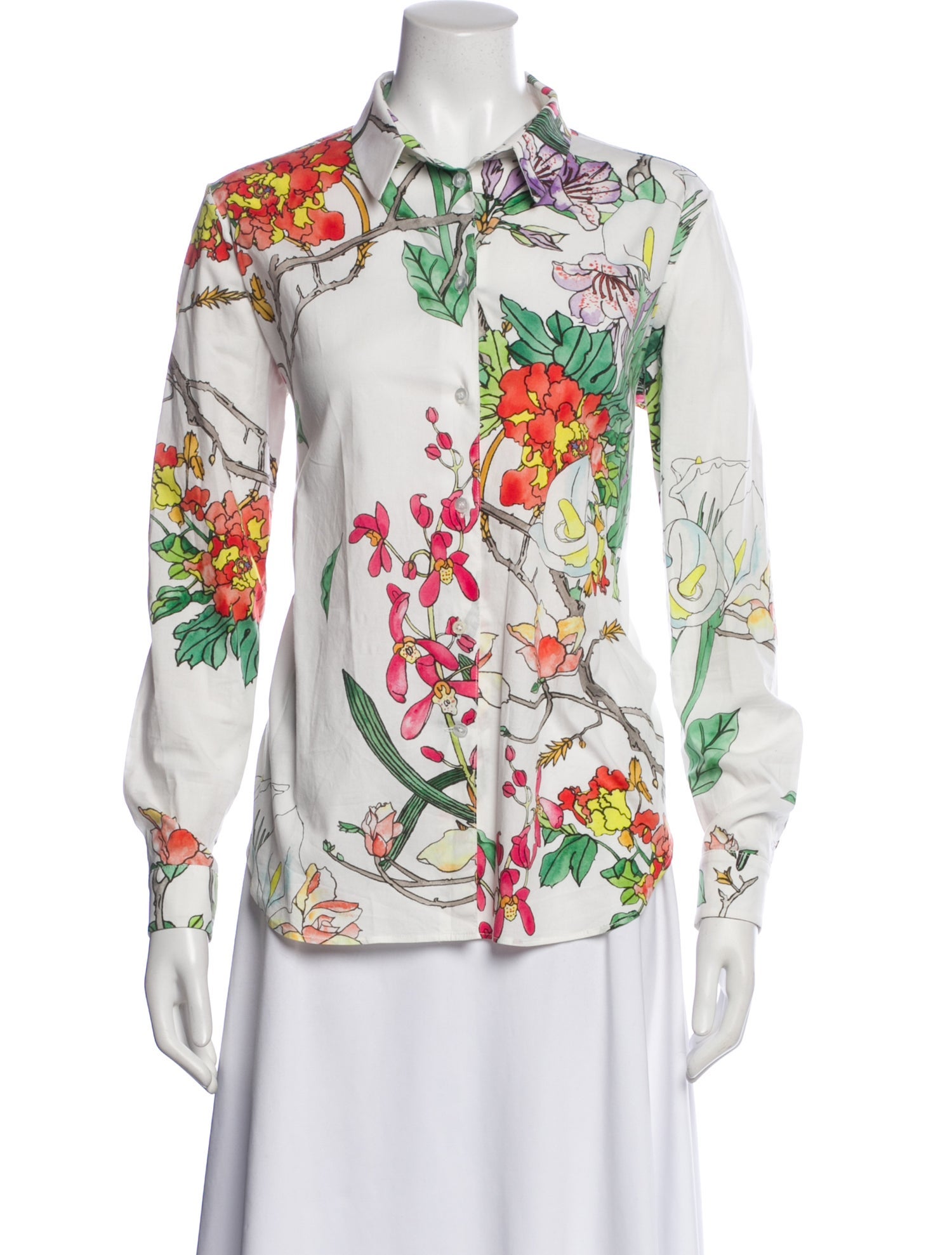 Roi du Lac Floral Print Long Sleeve Button-Up Top