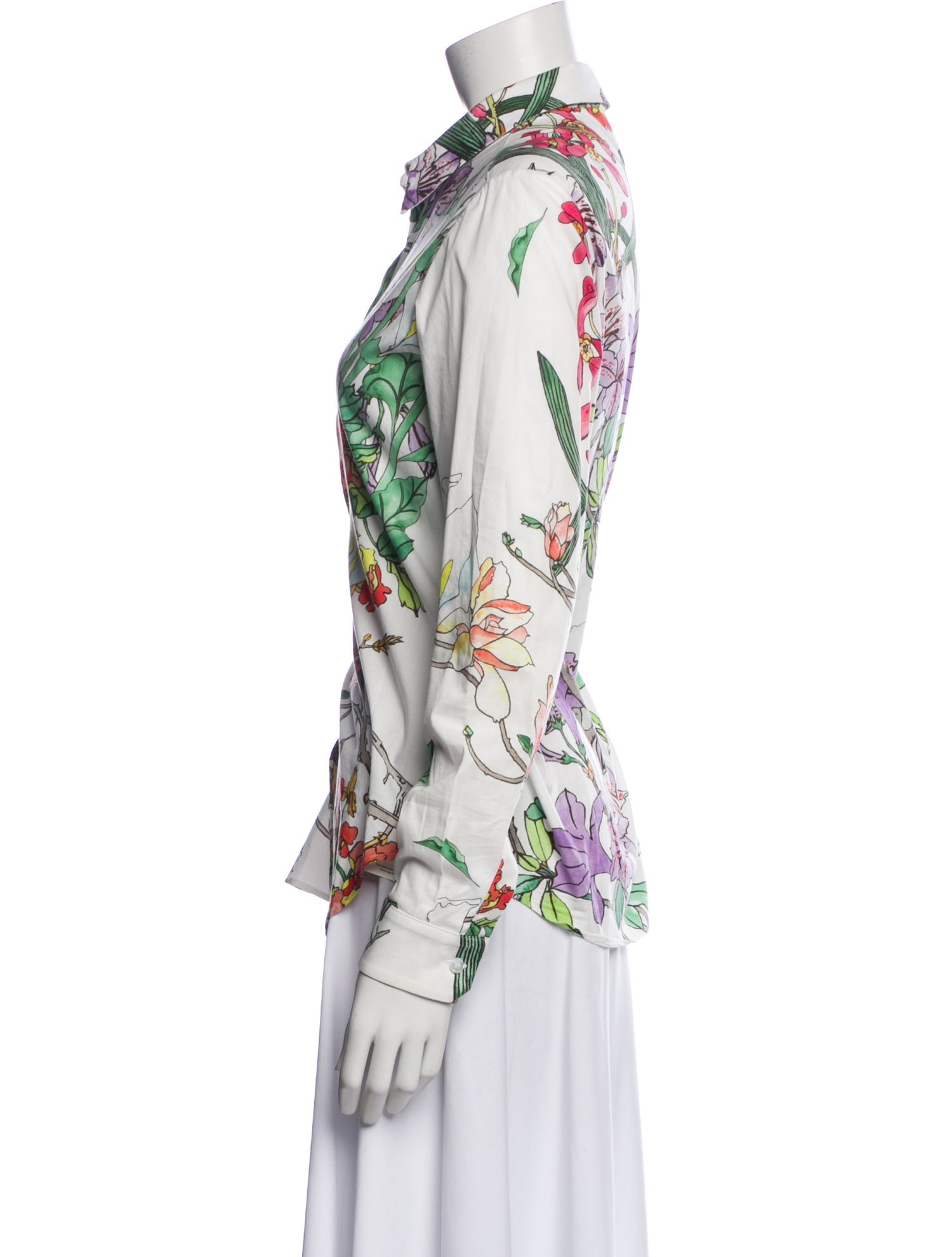 Roi du Lac Floral Print Long Sleeve Button-Up Top