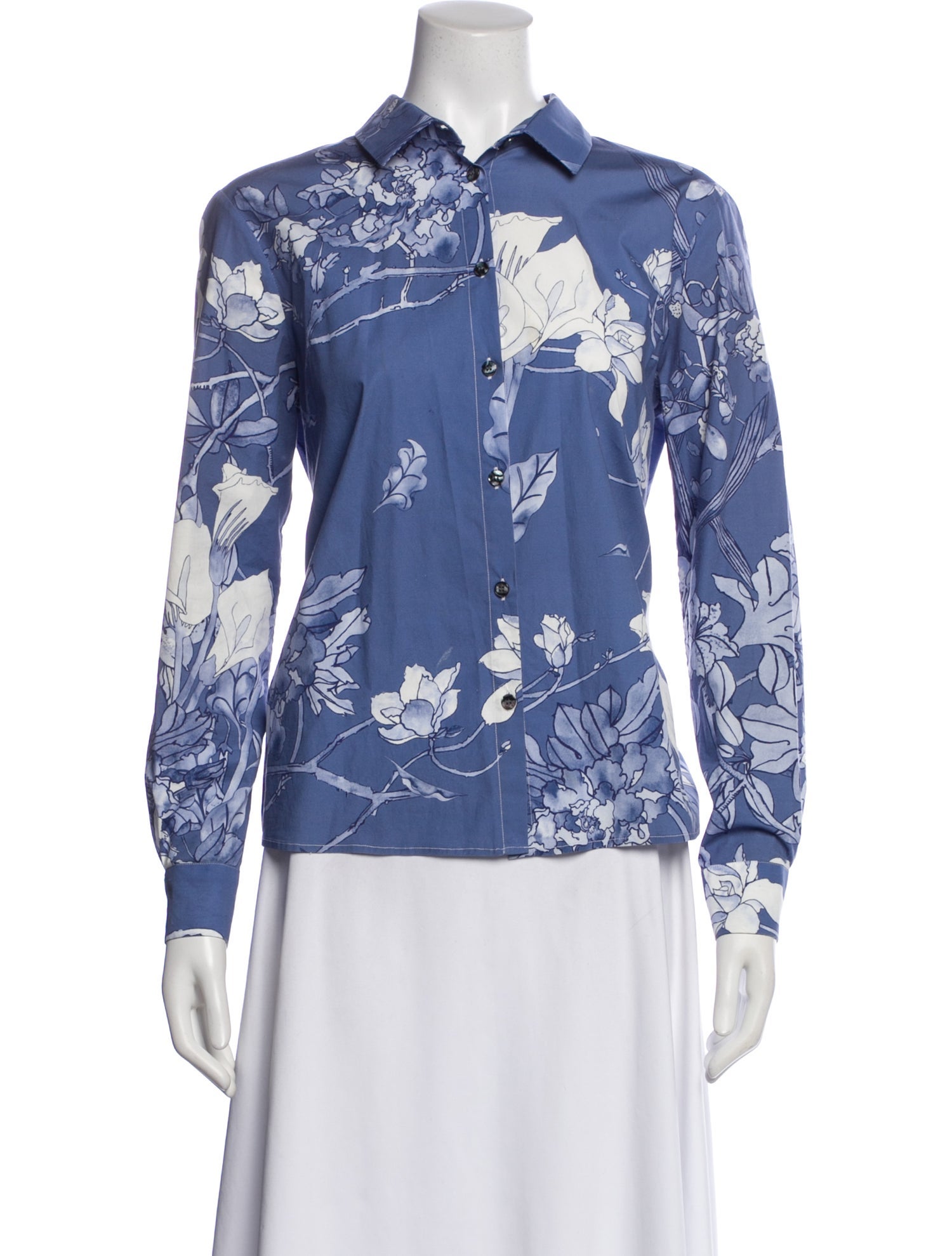 Roi du Lac Floral Print Long Sleeve Button-Up Top
