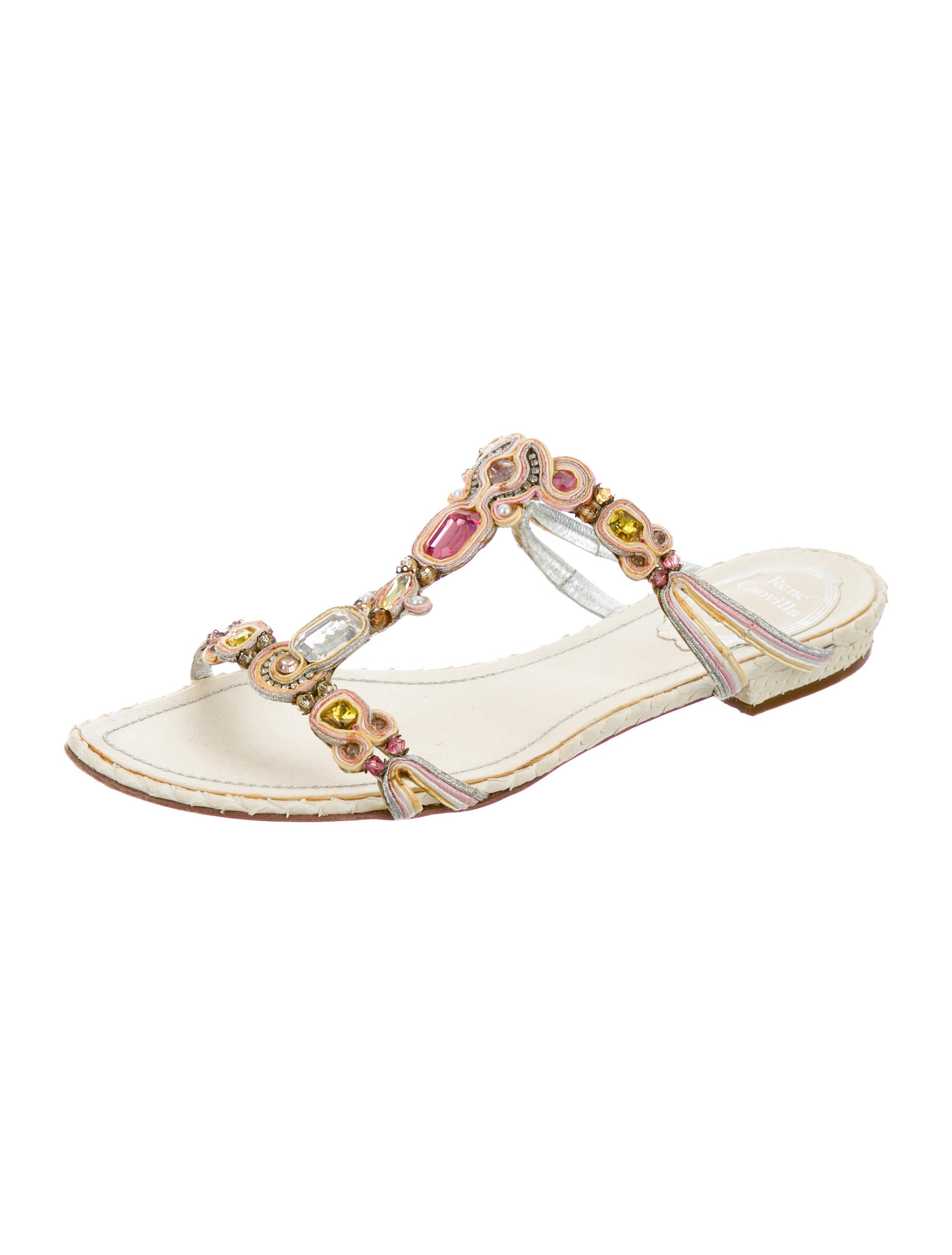 Rene Caovilla Snakeskin Crystal-Embellished Sandals - Shoes - REC22079 | The RealReal