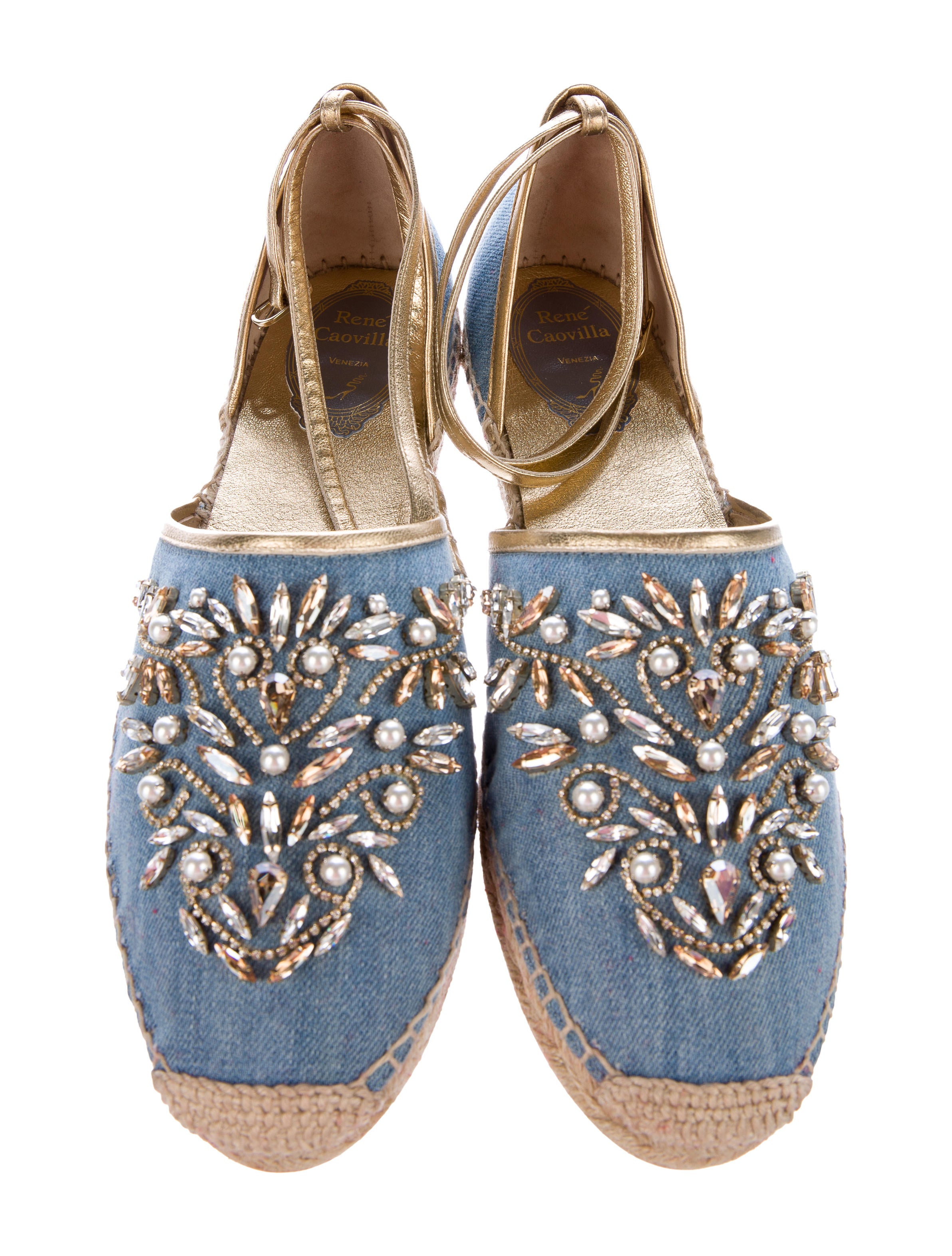 Rene Caovilla Embellished Denim Espadrilles w/ Tags Shoes REC22390