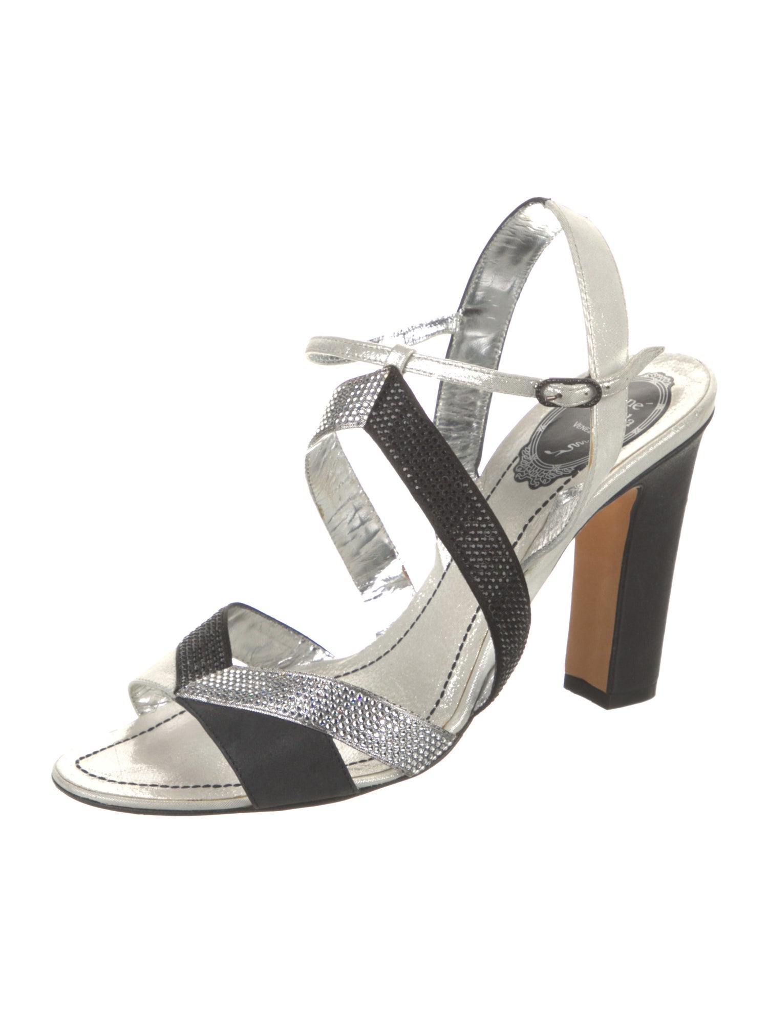 René Caovilla Leather Colorblock Pattern Slingback Sandals