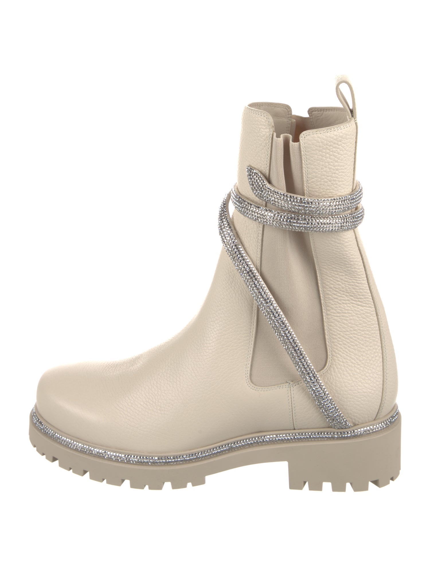 René Caovilla Leather Crystal Embellishments Moto Boots