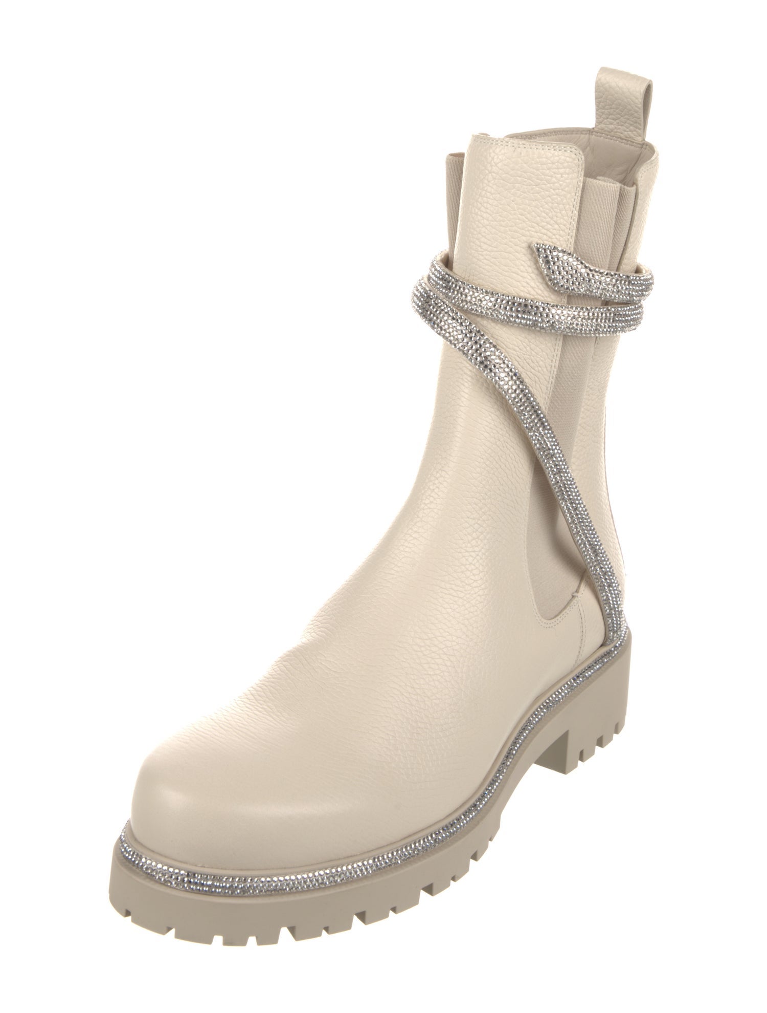 René Caovilla Leather Crystal Embellishments Moto Boots