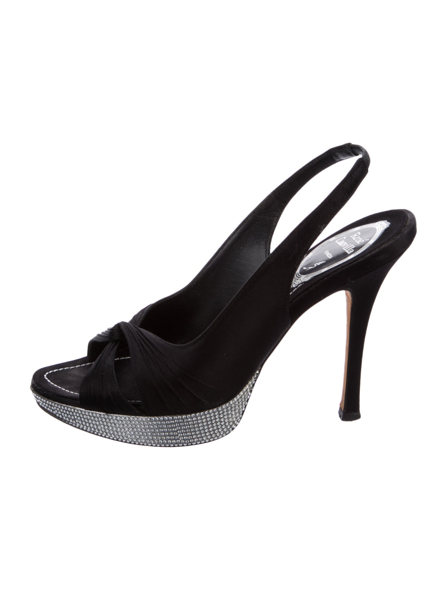 René Caovilla Satin Colorblock Pattern Slingback Sandals