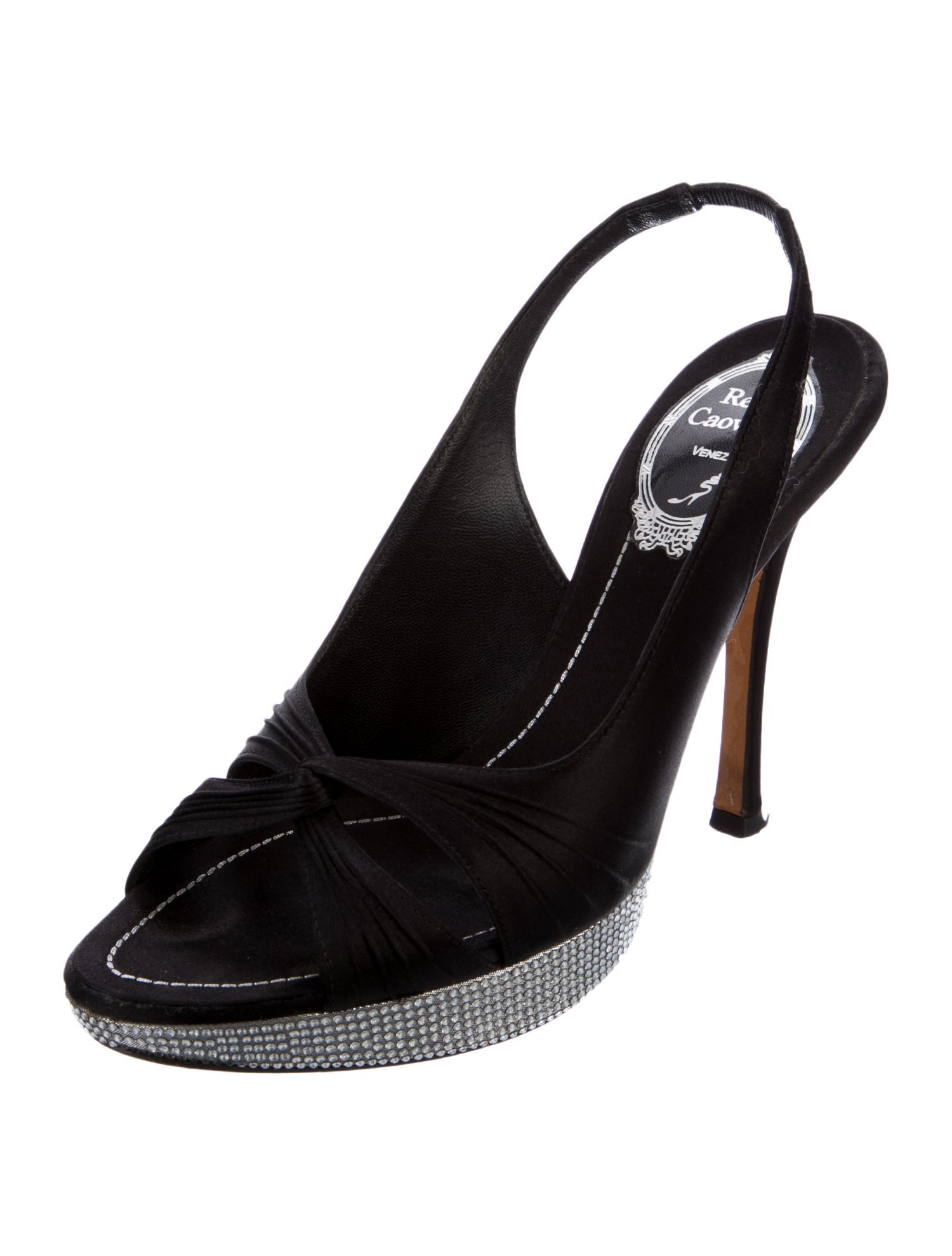 René Caovilla Satin Colorblock Pattern Slingback Sandals