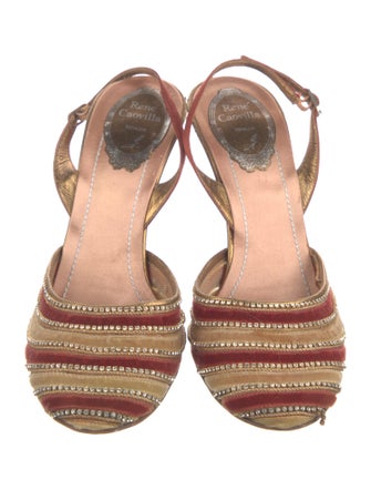 René Caovilla Satin Colorblock Pattern Slingback Pumps