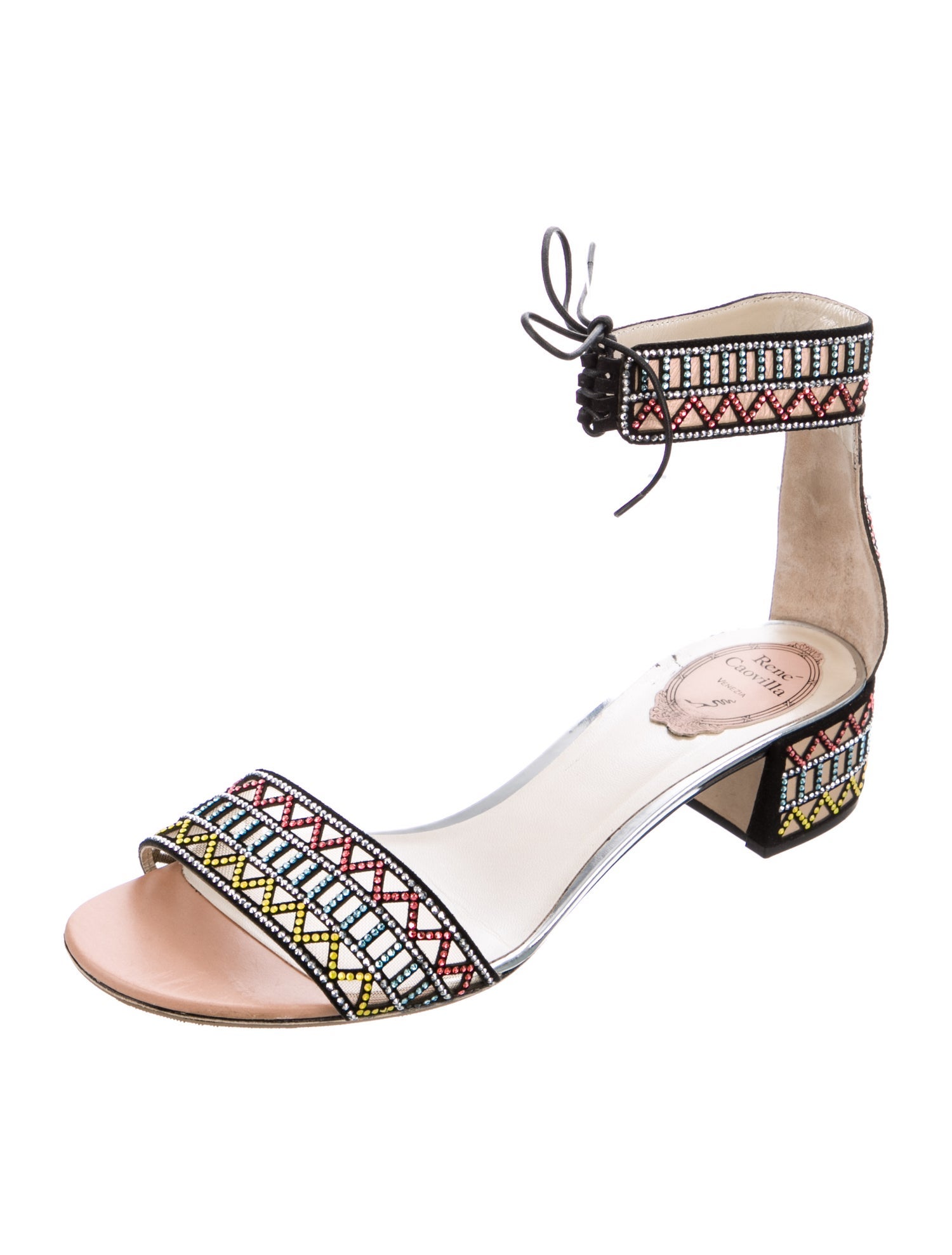 René Caovilla Leather Printed Sandals