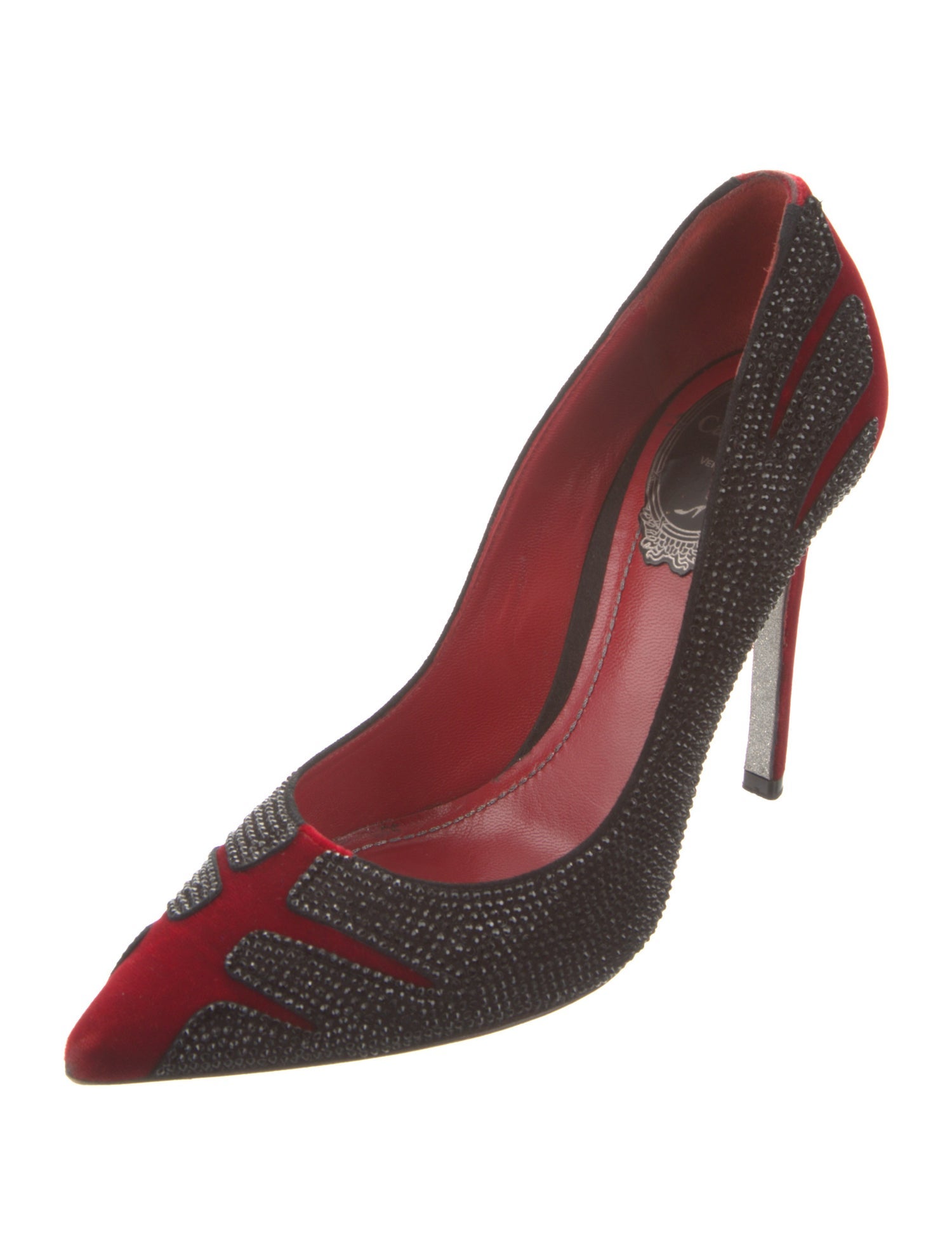 René Caovilla Velvet Colorblock Pattern Pumps