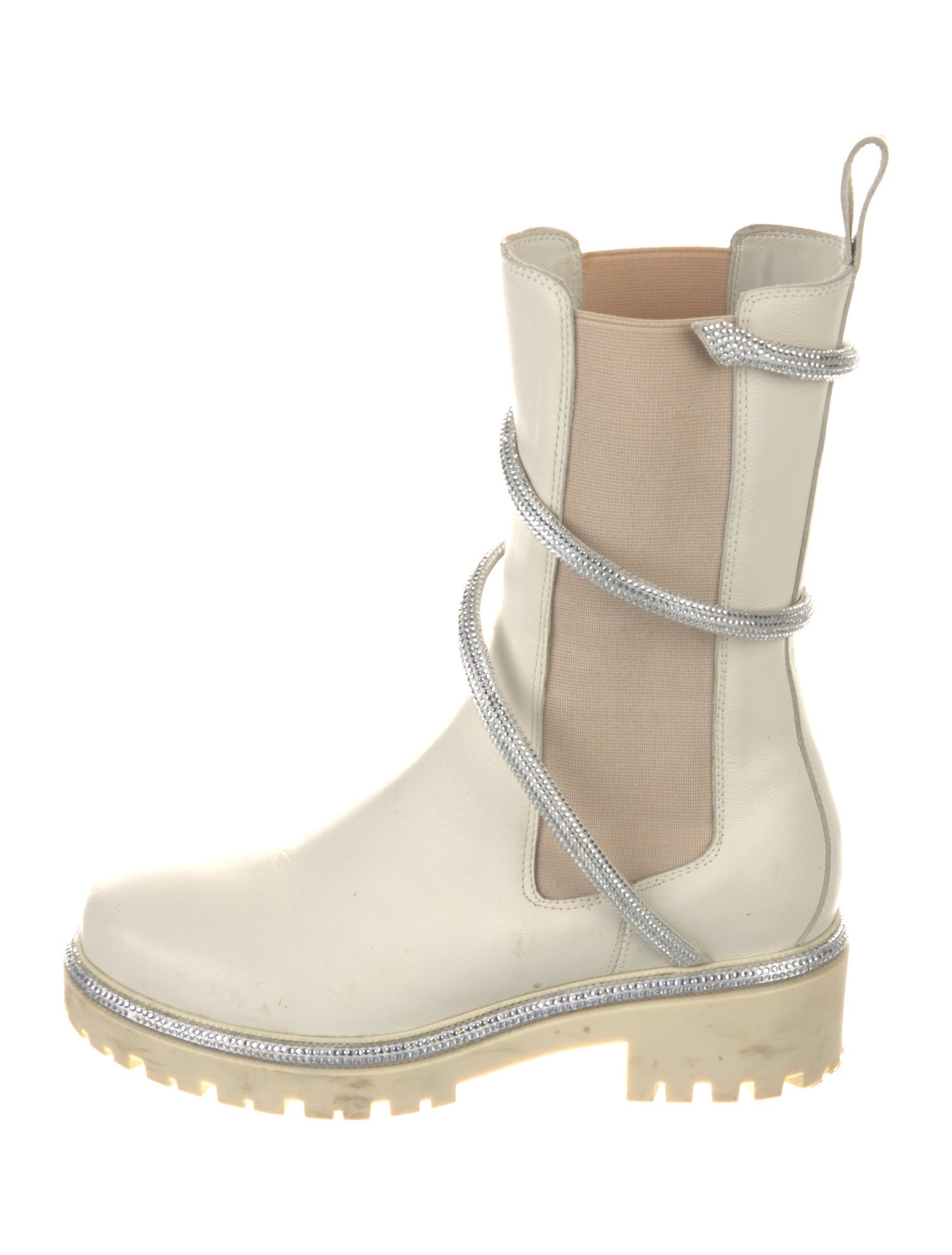 René Caovilla Leather Crystal Embellishments Chelsea Boots