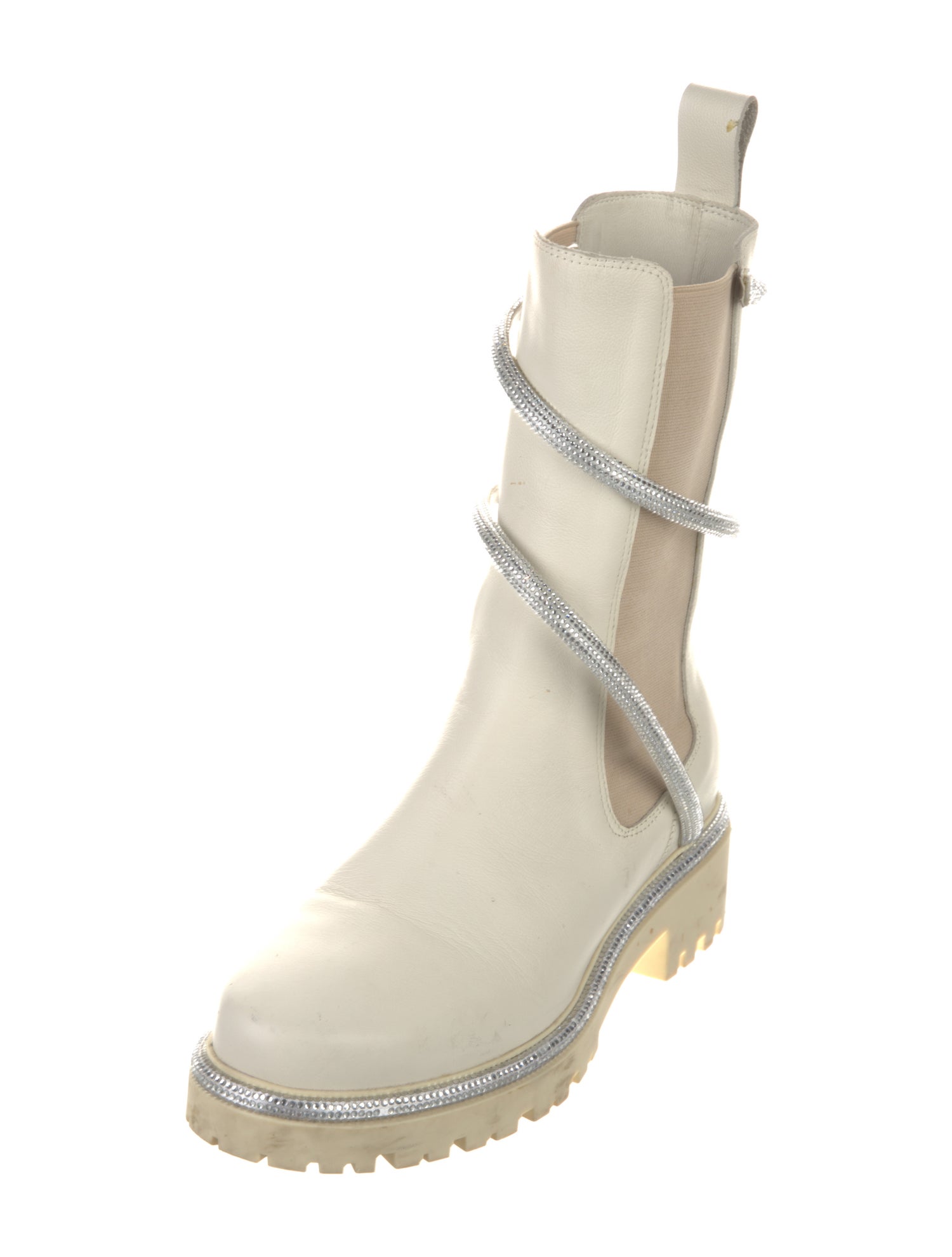 René Caovilla Leather Crystal Embellishments Chelsea Boots