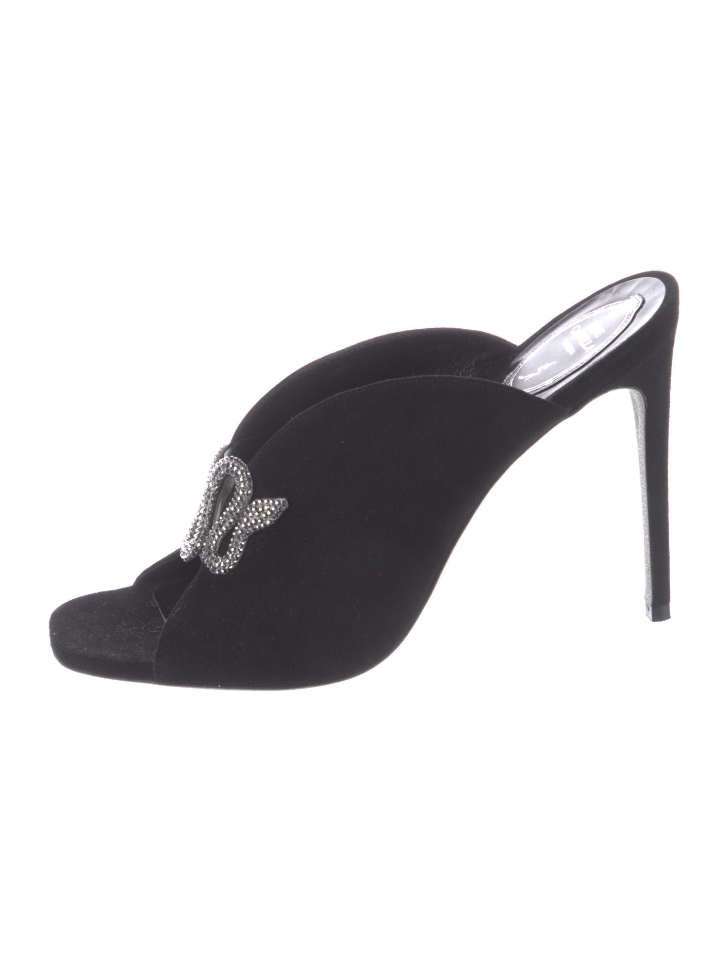 René Caovilla Suede Crystal Embellishments Slides