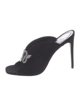 René Caovilla Suede Crystal Embellishments Slides
