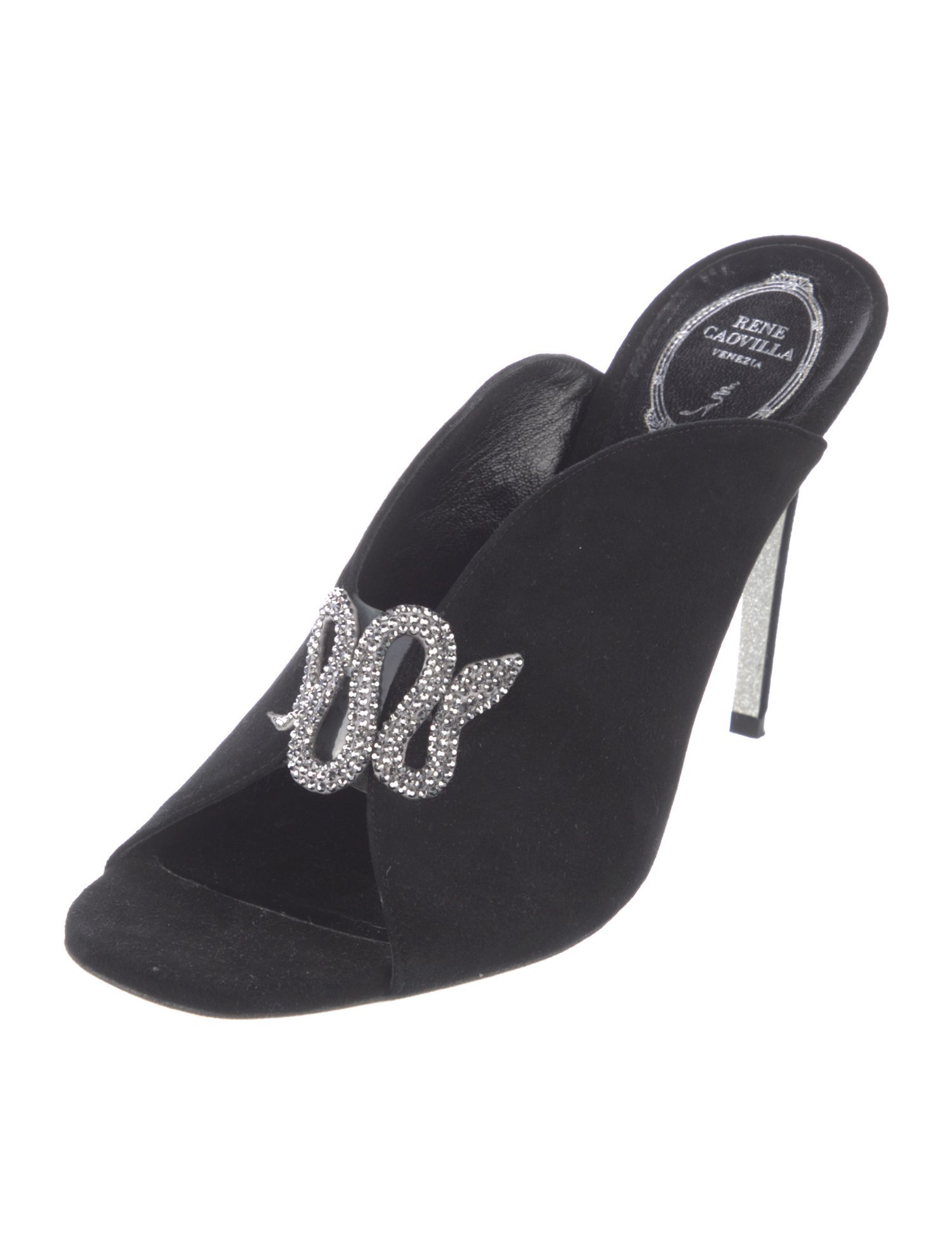 René Caovilla Suede Crystal Embellishments Slides