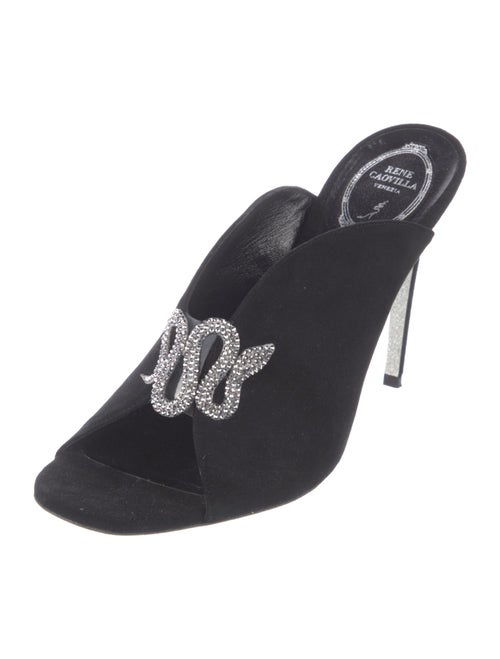 René Caovilla Suede Crystal Embellishments Slides