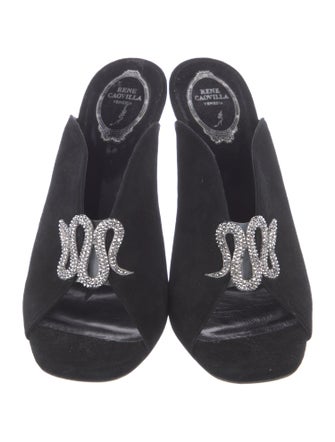 René Caovilla Suede Crystal Embellishments Slides