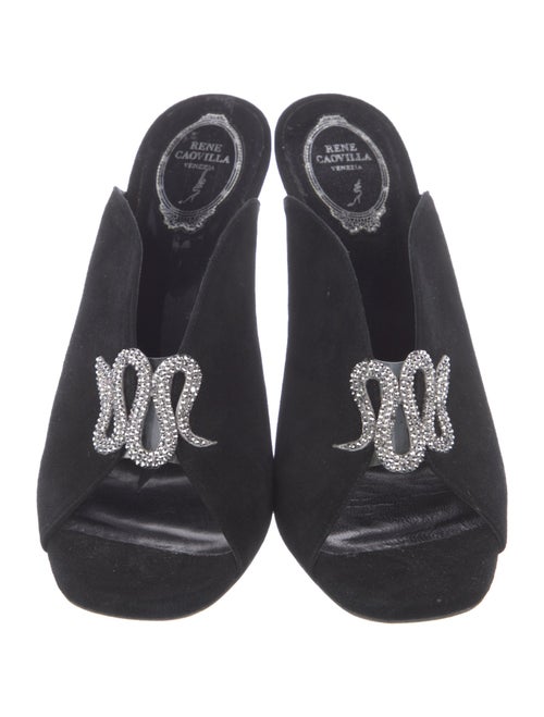 René Caovilla Suede Crystal Embellishments Slides