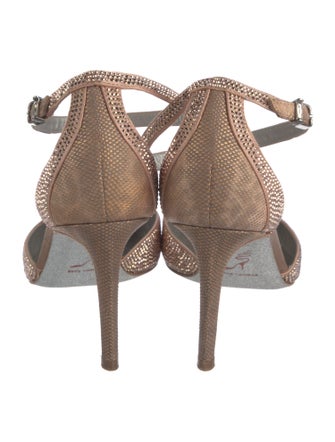 René Caovilla Leather Crystal Embellishments T-Strap Pumps