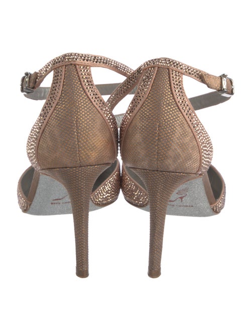 René Caovilla Leather Crystal Embellishments T-Strap Pumps