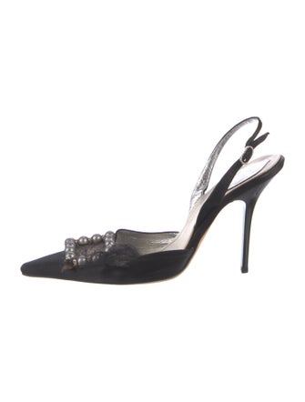 René Caovilla Mesh Beaded Accents Slingback Pumps