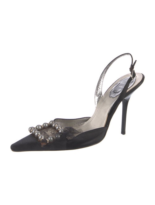 René Caovilla Mesh Beaded Accents Slingback Pumps