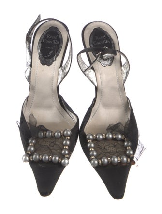 René Caovilla Mesh Beaded Accents Slingback Pumps