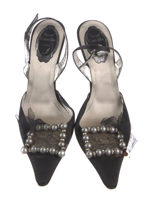 René Caovilla Mesh Beaded Accents Slingback Pumps