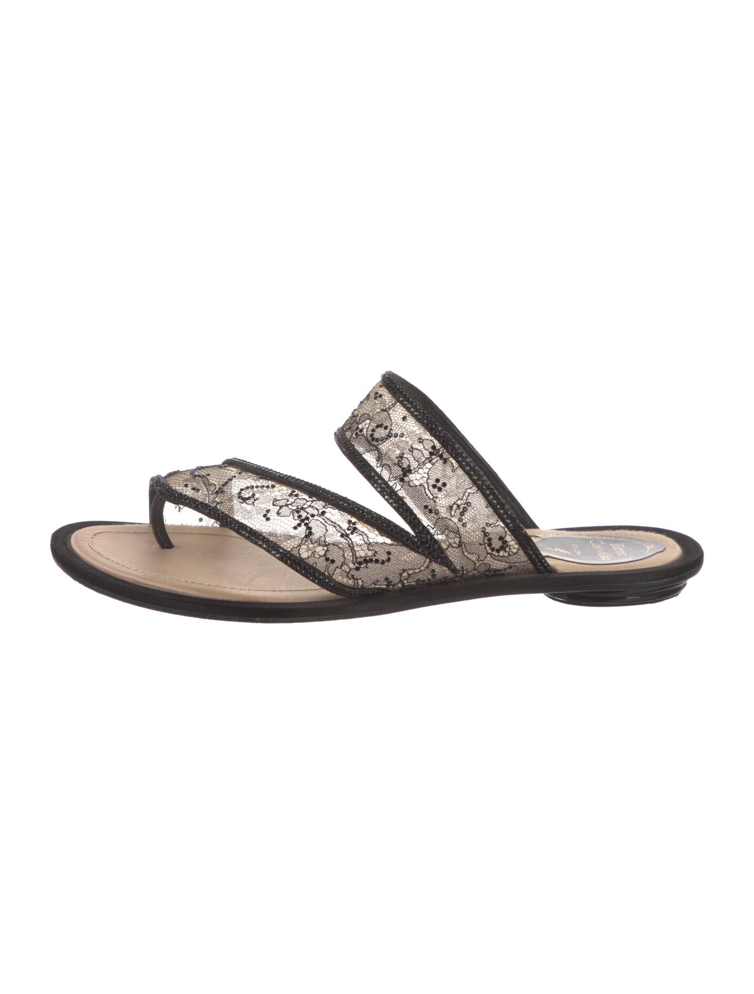 René Caovilla Leather Lace Pattern Slides