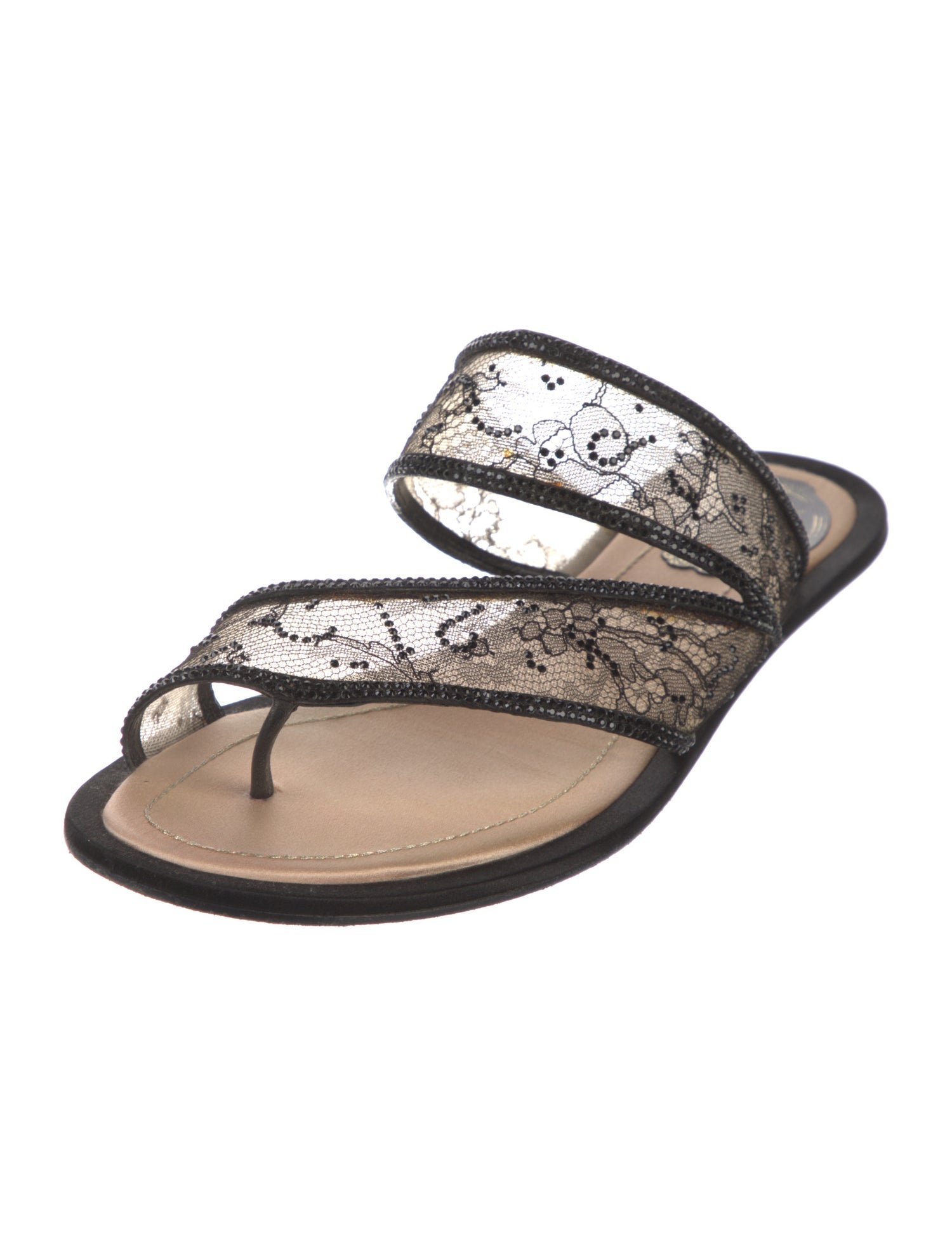 René Caovilla Leather Lace Pattern Slides