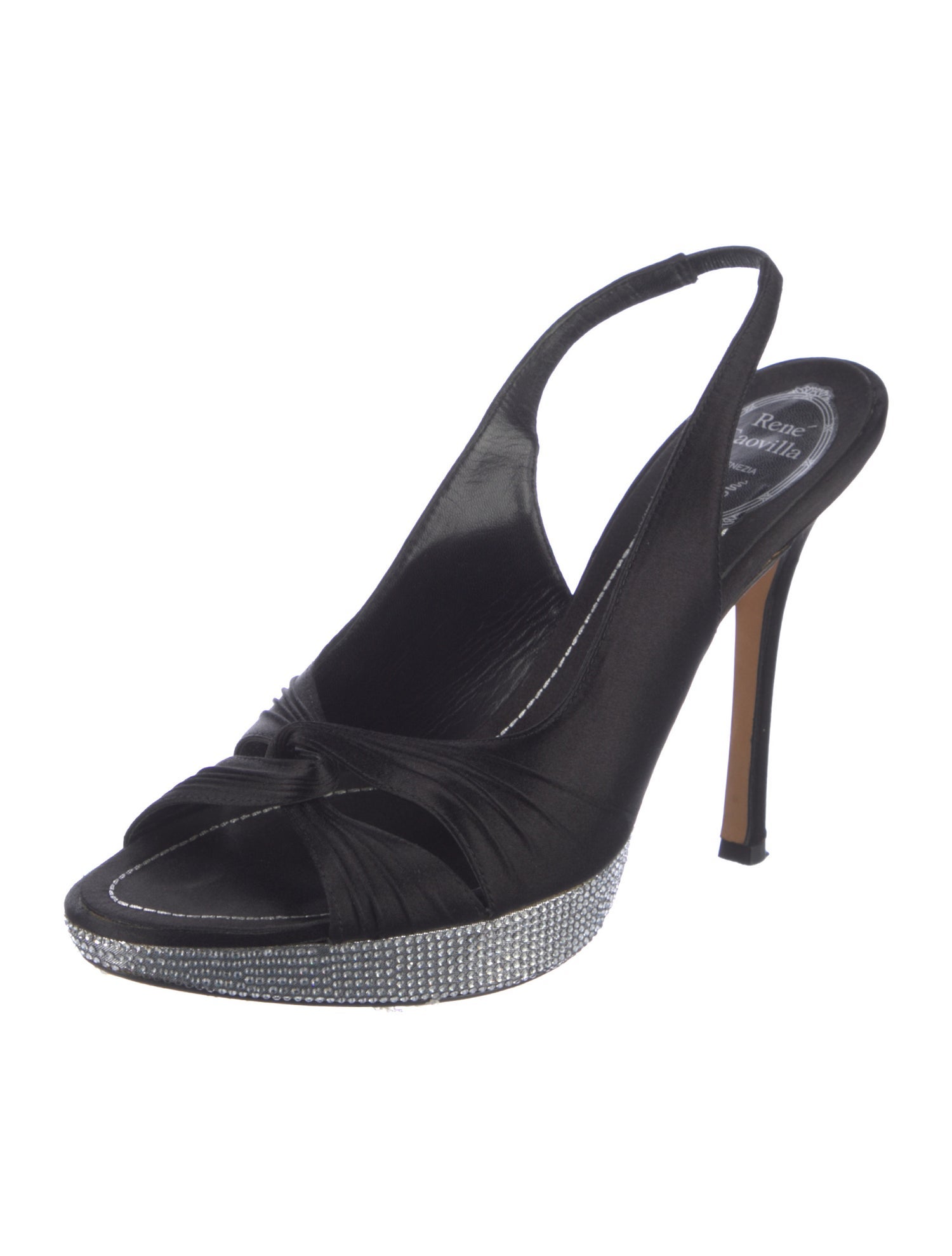 René Caovilla Satin Crystal Embellishments Slingback Sandals