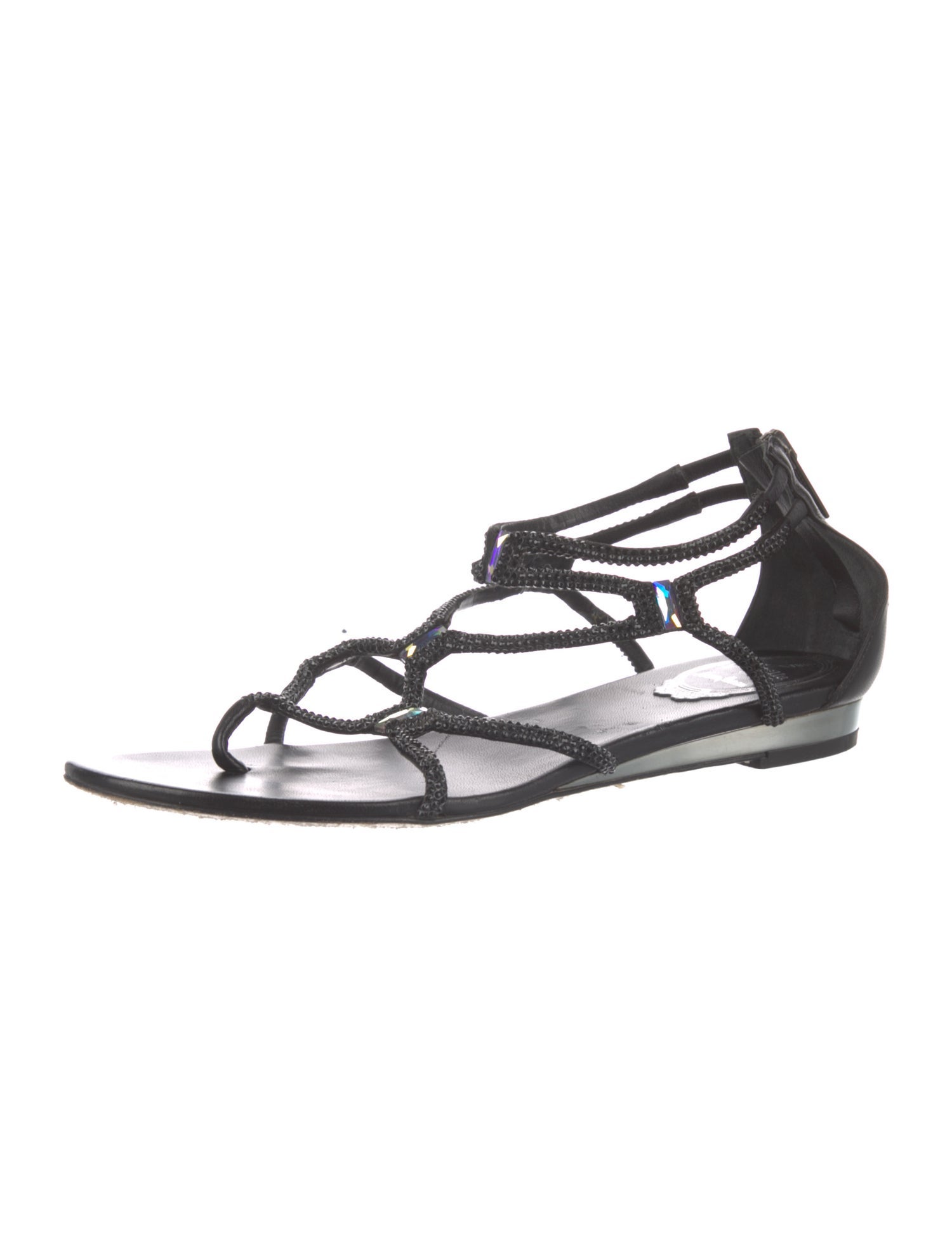 René Caovilla Leather Crystal Embellishments Gladiator Sandals