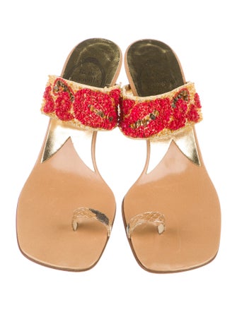 René Caovilla Leather Sequin Embellishments Slides
