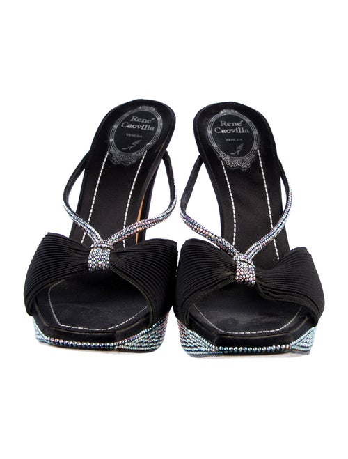 René Caovilla Satin Crystal Embellishments Slides