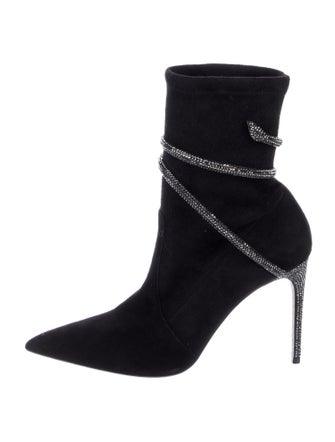 René Caovilla Suede Crystal Embellishments Sock Boots