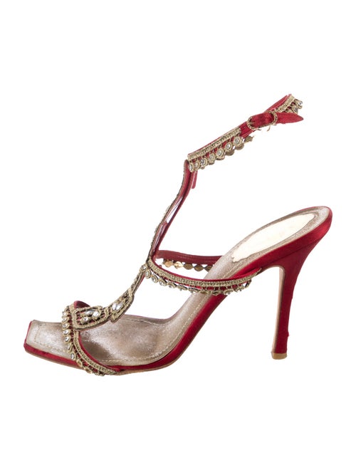 René Caovilla Satin Crystal Embellishments T-Strap Sandals