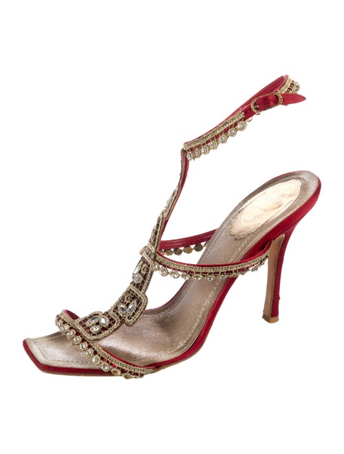 René Caovilla Satin Crystal Embellishments T-Strap Sandals