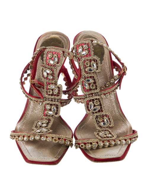 René Caovilla Satin Crystal Embellishments T-Strap Sandals