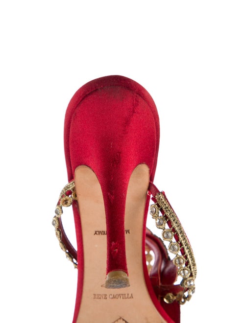 René Caovilla Satin Crystal Embellishments T-Strap Sandals