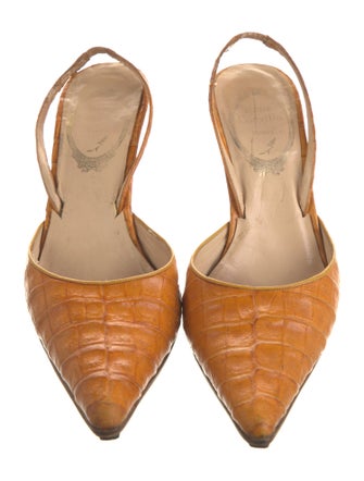 René Caovilla Crocodile Slingback Pumps