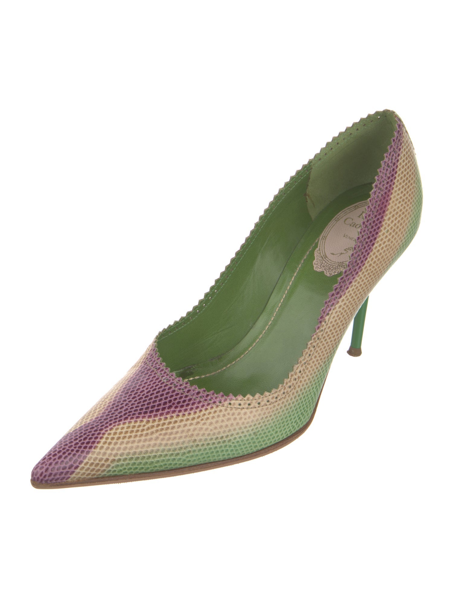 René Caovilla Leather Colorblock Pattern Pumps