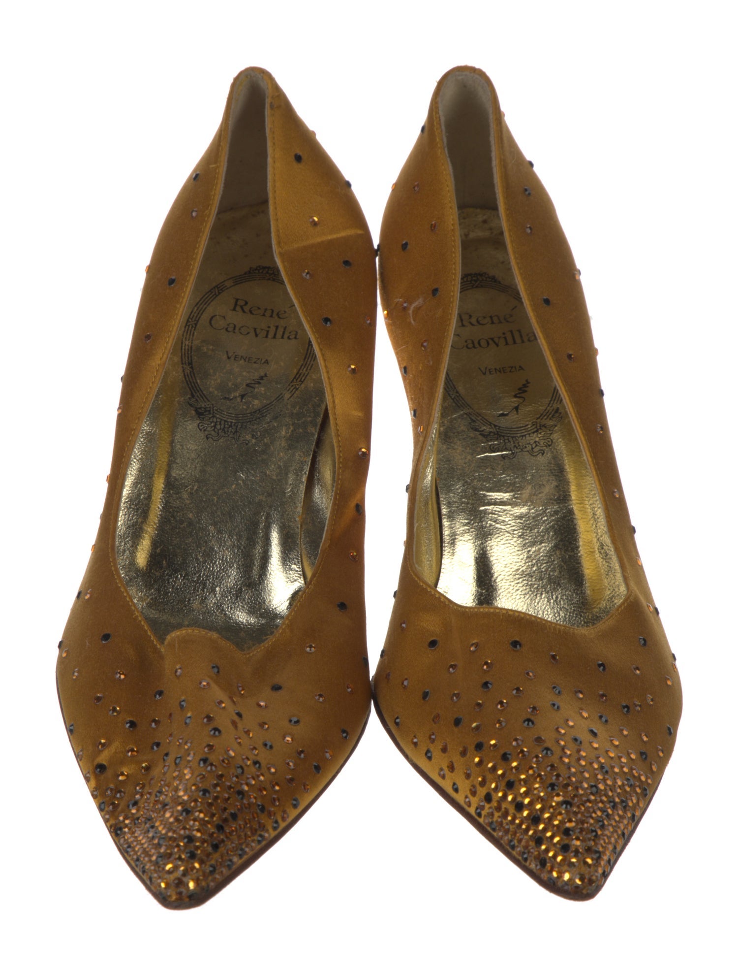 René Caovilla Satin Printed Pumps