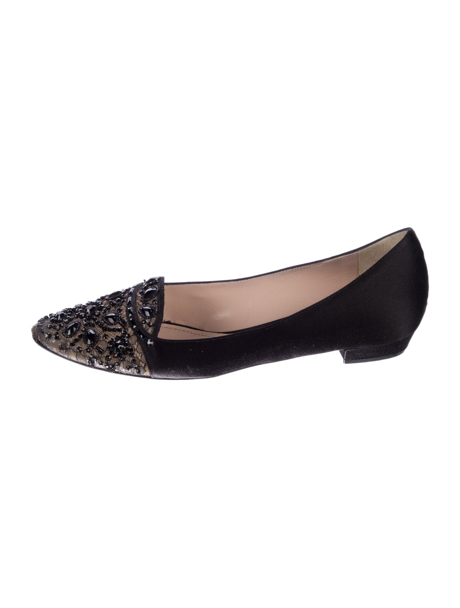 René Caovilla Satin Crystal Embellishments Ballet Flats