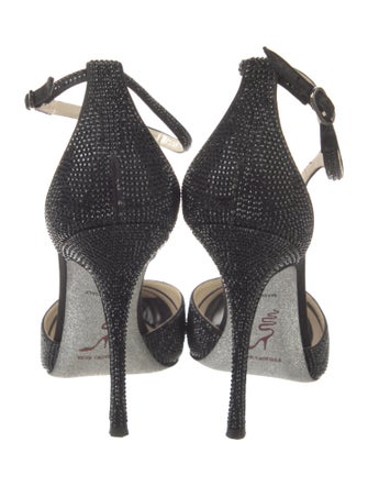 René Caovilla Leather Crystal Embellishments T-Strap Pumps