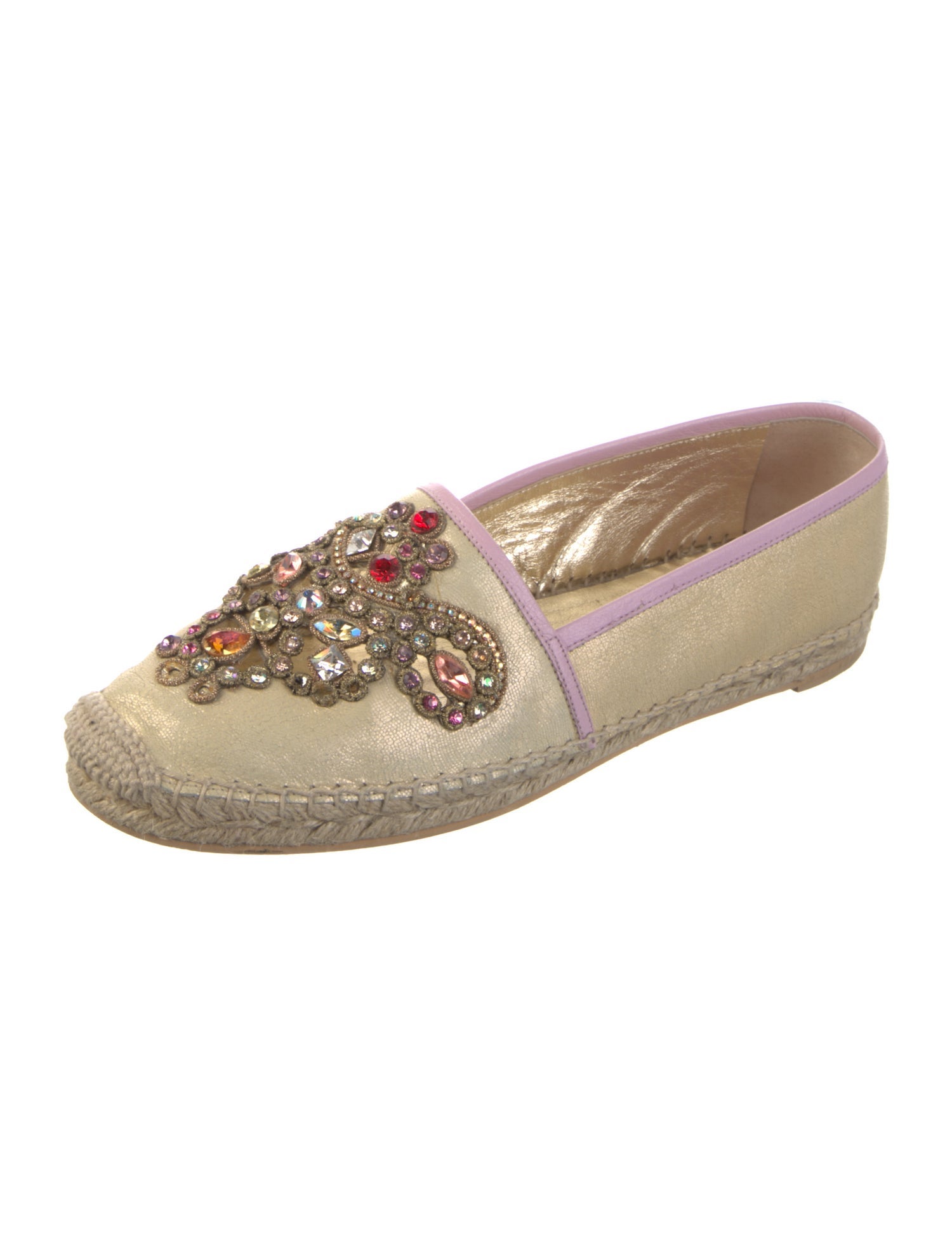 René Caovilla Leather Crystal Embellishments Espadrilles