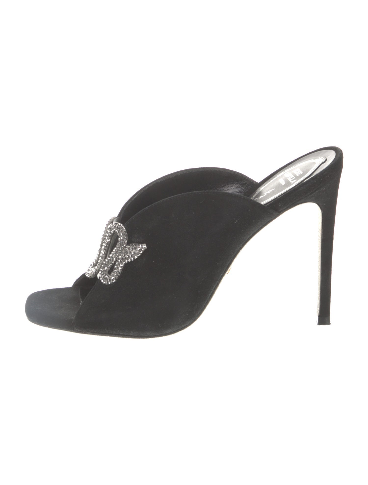 René Caovilla Suede Crystal Embellishments Slides