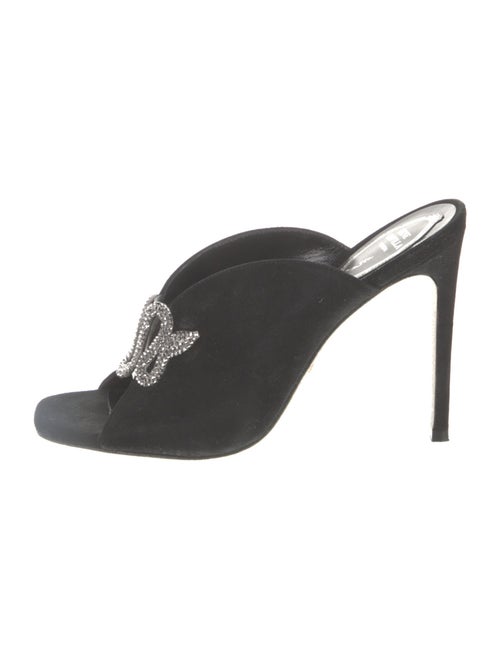 René Caovilla Suede Crystal Embellishments Slides