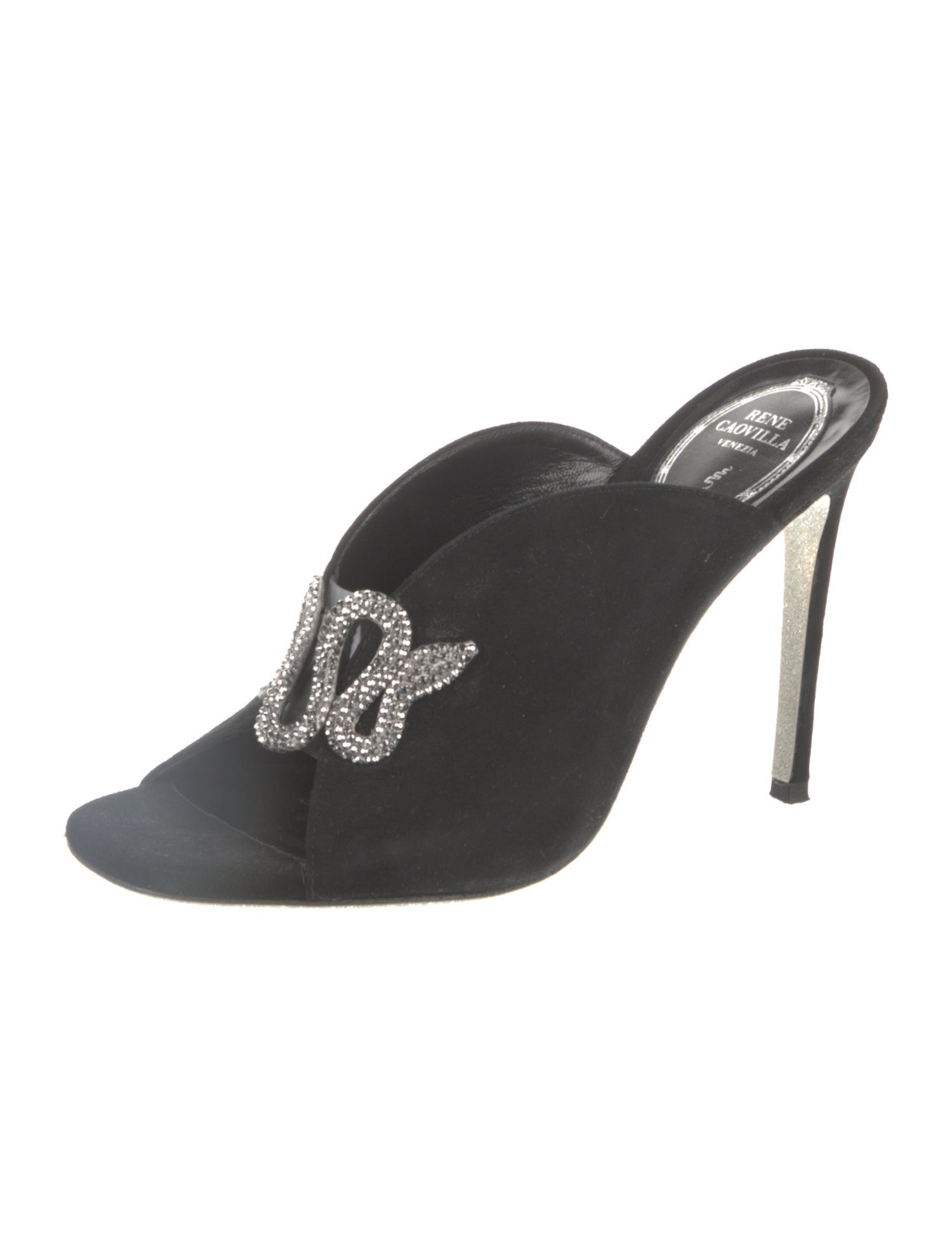 René Caovilla Suede Crystal Embellishments Slides