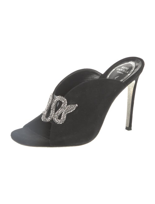 René Caovilla Suede Crystal Embellishments Slides